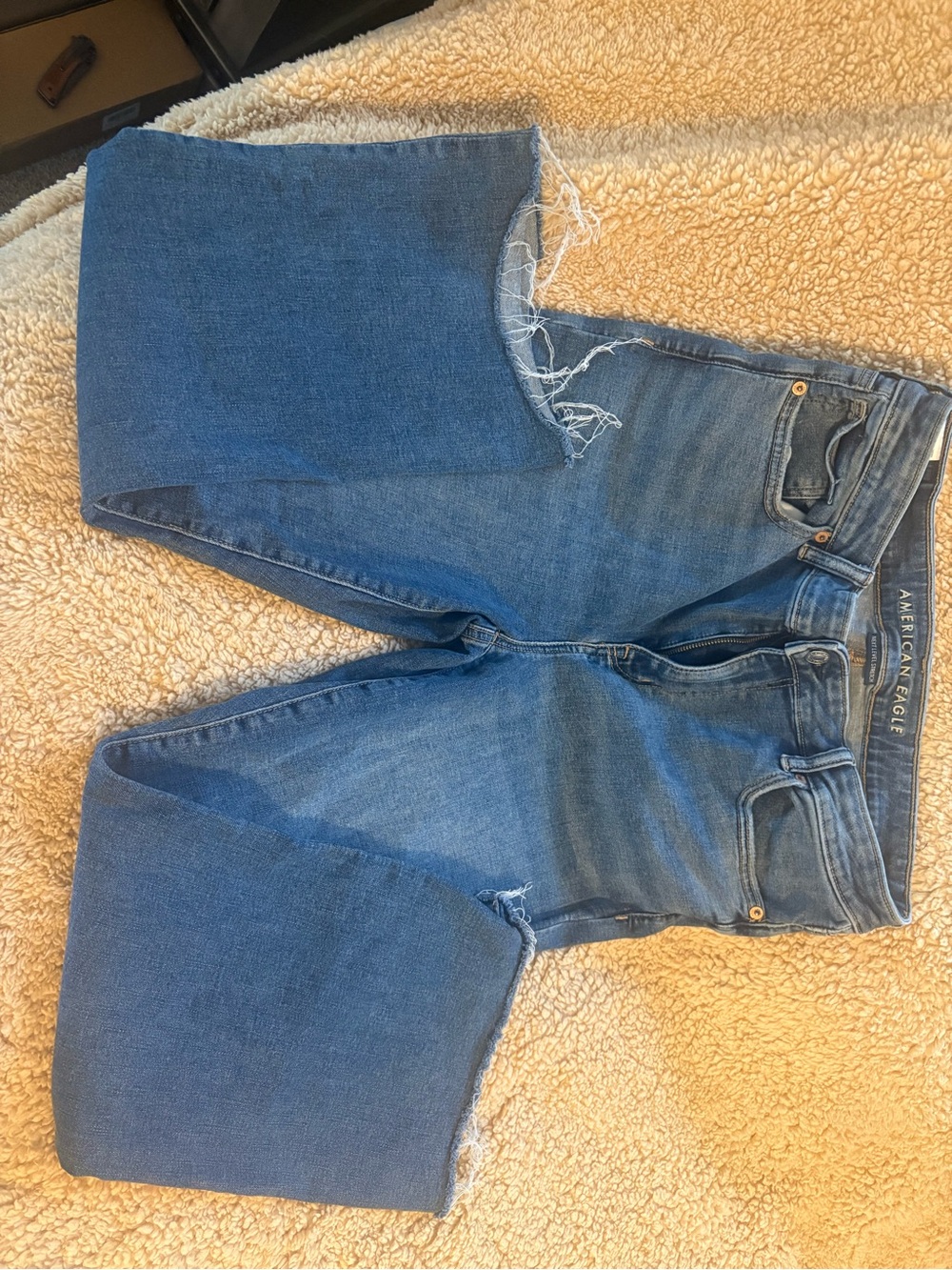 American Eagle Outfitters Medium Blue Frayed-Hem Wide Leg Jeans